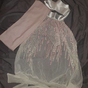 Sheer halter top with rhinestones